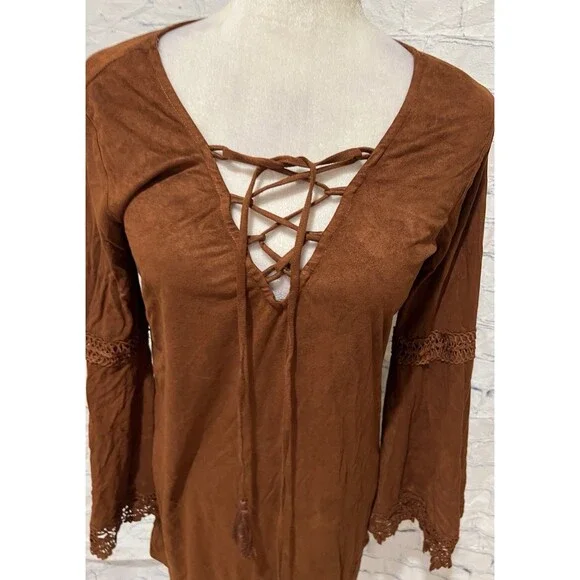 Flying Tomato Dress Women's Brown Hippie Flutter Flare Hippie Gypsy BOHO Medium - Picture 2 of 6